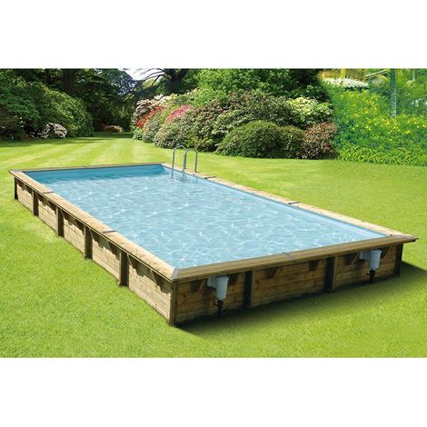 Ubbink – Piscine hors sol bois 500x800 – H140cm – Structure renforcée – Installation hors-sol ou enterrée – Liner bleu
