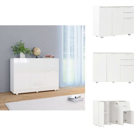 Sideboard Hochglanz-Weiß 107x35x80,5 cm - Schubladenregal - Hängeschrank - Sideboard - Wohnzimmermöbel - Weißer Sideboard (1/5)