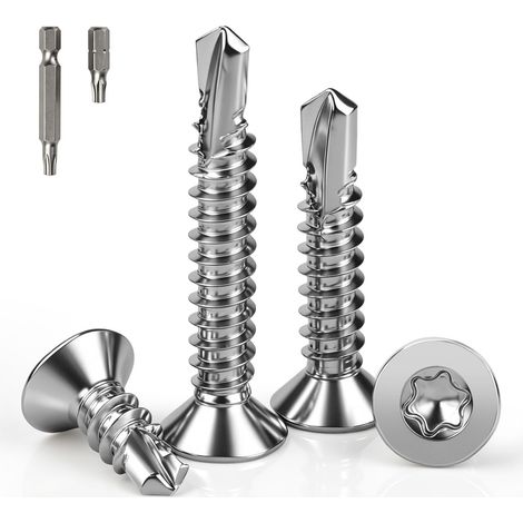 Lot de 140 vis à tête fraisée Torx M4,8 x 13 mm - Vis autotaraudeuses à tête fraisée en acier inoxydable 410 - DIN 7504 - Vis autoperceuses pour tôle et bois (1/5)