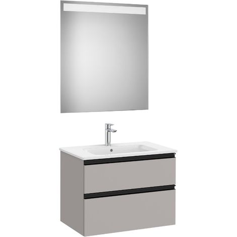Pack meuble "The Gap" 700 - 2 tiroirs + lavabo slim + miroir LED - gris moyen mat/poignées noires - Roca (1/2)