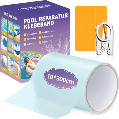 Kit Reparation Piscine, 10 cm x 300 cm Rustine Piscine sous l'eau, PVC Réparation Liner Piscine étanche, Patch Ruban Auto-Adhésifs Tubulaire pour Piscine Hors Sol Spa Gonflable Matelas et Pataugeoire (1/5)