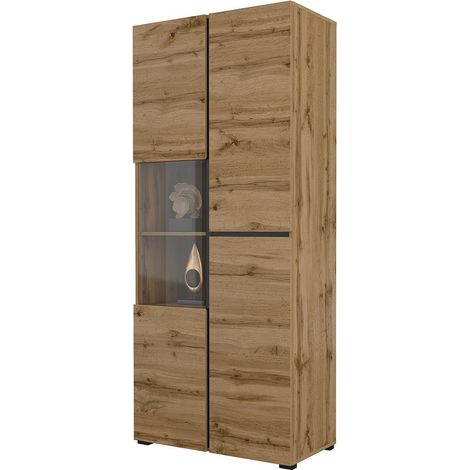 Vitrine hoch mit 2 Türen aus der Kollektion HAVANA. Farbe Eiche und Schwarz.