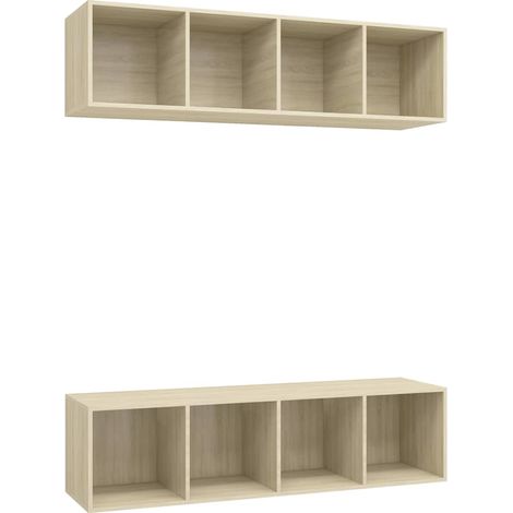 Muebles de TV de pared estantería multimedia aparador de TV comedor sala de estar dormitorio 2 piezas madera de ingeniería de roble Sonoma marrón 020029005