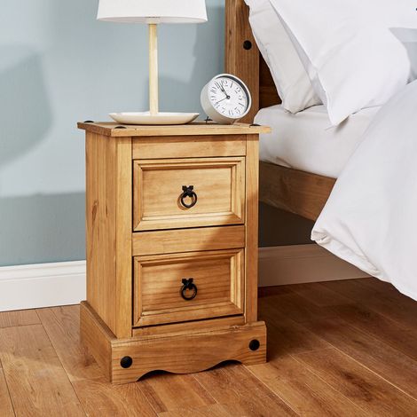 Corona Pine Bedside Cabinet 2 Drawer Bedroom Drawers Side Table Nightstand Waxed (1/4)