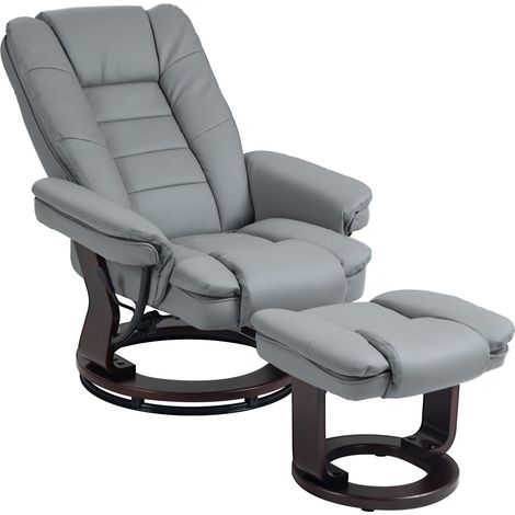 Relaxsessel mit Hocker 360°Drehbarer Fernsehsessel mit Liegefunktion TV-Sessel Ruhesessel bis 130 kg belastbar für Wohnzimmer Kunstleder, Grau