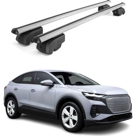OMAC Aluminium Dachträger Querträger für Audi Q4 e-tron 2021-2026 – City Crash – ISO/PAS 11154:2006 – Abschließbar – Max. 75 kg – 2 Stangen Silber (1/5)