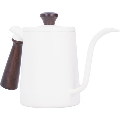 Bouilloire à filtre avec poignée en bois et long bec, cafetière en acier inoxydable 304, modèle Court, blanche, 700 ml (1/5)