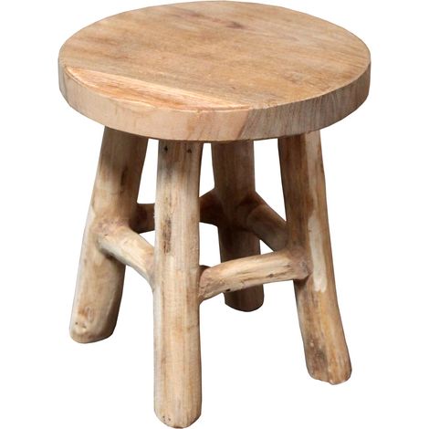 Teak Blumenhocker 17 x 15 cm rund - natur / klein - Holz Pflanzen Hocker mit 4 Füßen - Echtholz Deko Massivholz Blumen Pflanzen Ständer