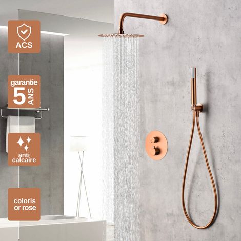 Colonne de Douche Encastrée avec Mitigeur Thermostatique or rose cuivré anti-calcaire - Design Moderne - MONZA IMEX (1/5)