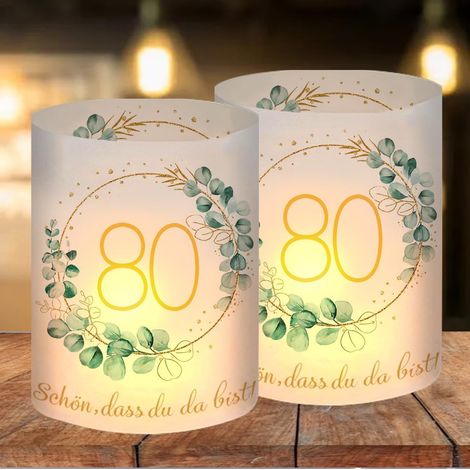 Lot de 12 Photophore, Motif 80 Ans, PVC Translucide, Bougie Chauffe-Plat, Décoration Anniversaire