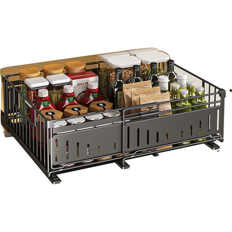 Mensola da cucina, larghezza regolabile, design estensibile, nera, 2 pezzi (1/2)