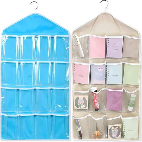 2 Ensembles Colonne de Rangement Suspendue en Tissu, Multilayer Sac de Rangement Suspendus Transparent Multifonctions Rangement à Suspendre 16 Poches Pour Chaussures Sous-VêTement Bijoux (Gris/Bleu) (1/5)