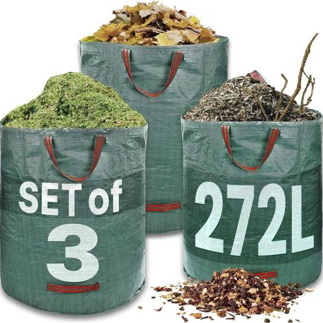 Sacs à déchets de jardin robustes – 272 litres – 3 sacs – Poignées industrielles et tissu – Sacs à déchets réutilisables de haute capacité pour jardin/déchets verts (1/5)