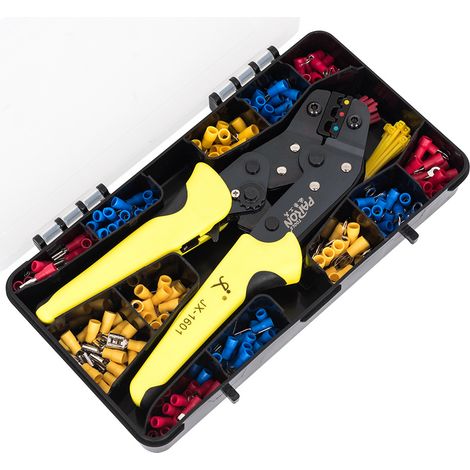 Kit de crimpadora de terminales aisladas: crimpadora de trinquete, conectores de terminales de cable aislados, bridas para cables (2414 AWG, 280 piezas) (1/5)