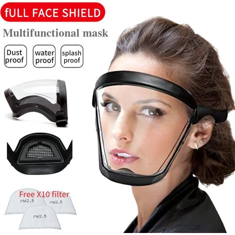 2 Stück durchsichtige Gesichtsmaske, Vollgesichtsschutz, Schutzbrille, Augenschutzmaske, winddicht, staubdicht, spritzwassergeschützt, Integralhelm