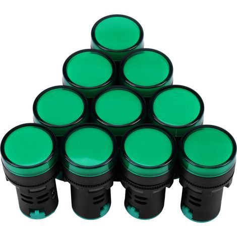 10Pcs  AC/DC 24V 22mm Thread LED Electronic Indicator Signal Light (Green)