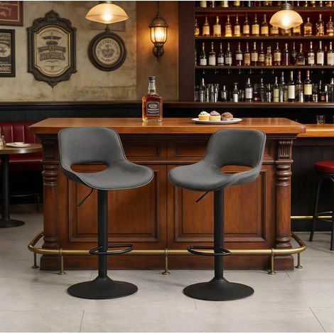 Set di 2 sgabelli da bar girevoli regolabili, rivestimento in lino grigio (1/5)