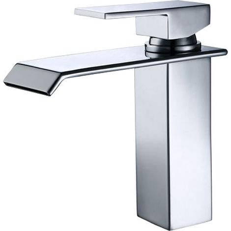1 Mitigeur Lavabo Cascade,Laiton Chromé,Design Carré,Salle de Bain
