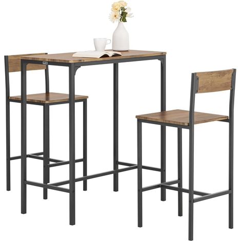 Sobuy – Ensemble table et chaises de bar – 2 tabourets – OGT03XL – Style industriel – Dimensions table 89x45x100 cm – Pour salle à manger et cuisine (1/7)