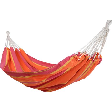 Mobili Rebecca – Hamac de jardin 2 places en polycoton 300g/m² – Charge maximale 200 kg – Sac de transport inclus – Couleur orange et fuchsia