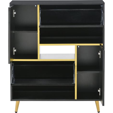 Mueble zapatero negro brillante con LED de 16 colores 80 x 25 x 96 cm (1/5)