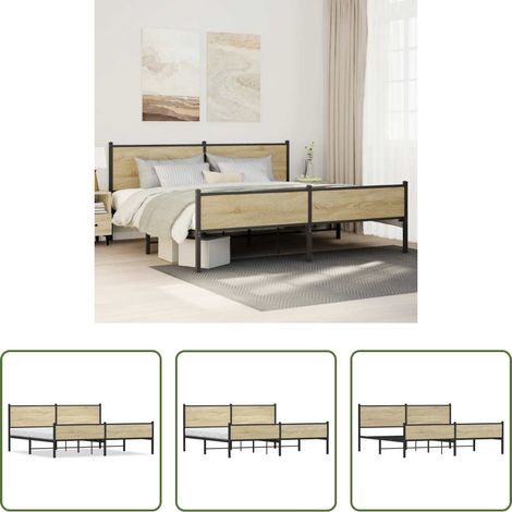 vidaXL Stahlbett -  Metallbett ohne Matratze Sonoma-Eiche 200x200 cm (1/5)