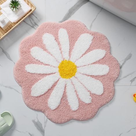 Joli tapis de bain à fleurs roses - Absorption d'eau - Antidérapant - Lavable en machine - Pour chambre à coucher, cuisine, salle de bain, toilettes, 60 x 60 cm (rose) (1/5)