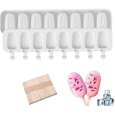 Moldes de silicona para paletas heladas de 2 piezas + 50 palitos – Sin BPA – Antiadherentes – Para paletas heladas caseras y pasteles glaseados - 50 piezas (1/5)