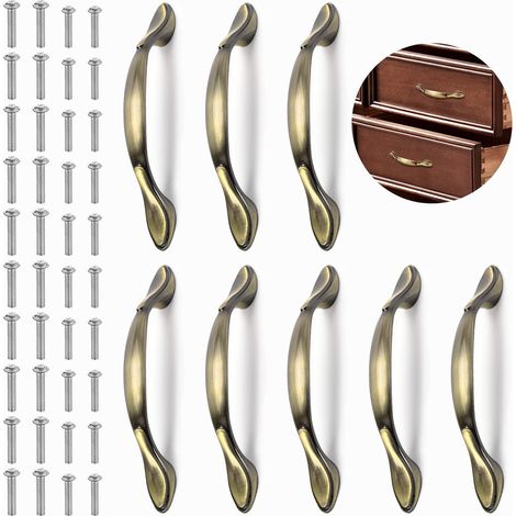 Lot de 10 poignées de porte vintage, poignées de meuble arquées vintage (128 mm, vert bronze) (1/4)