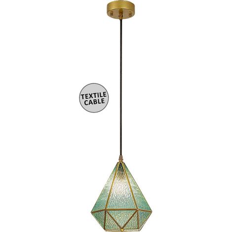 Suspension NORAH E14 1x max.40W métal doré, verre bleu H: 120cm Ø21cm dimmable (1/5)
