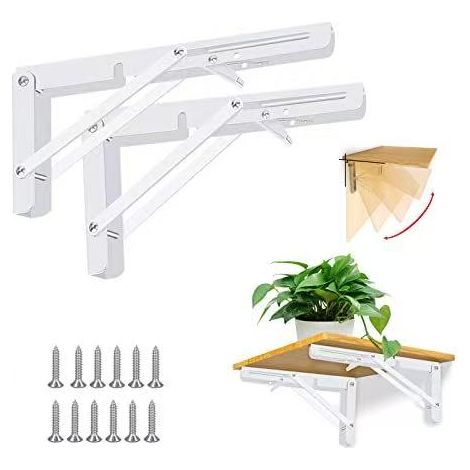 Support d'étagère pliable en 2 pièces - 30 cm, fixation murale facile, support robuste, blanc (1/5)