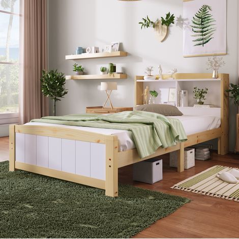 bett bettgestell stauraum 90x200 massivholz weiß OKMYHOME (1/5)