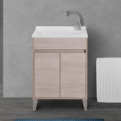 Mobile lavatoio 60x50 rovere chiaro con vasca asse e kit scarico Way (1/6)
