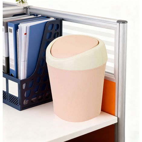 Mini-Tischabfalleimer mit Deckel – Tragbarer Mülleimer aus PP-Kunststoff – 10,2 x 16,8 cm – Rosa