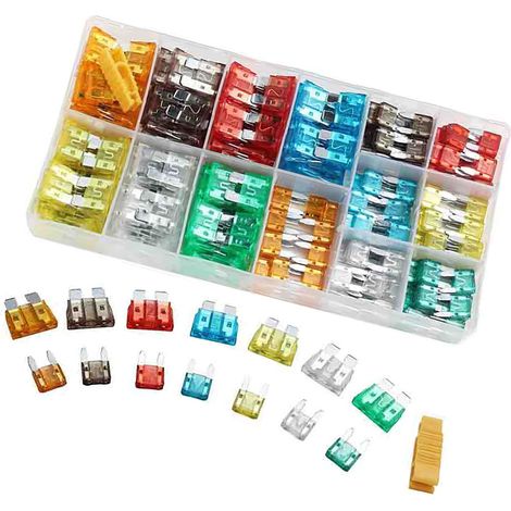 Lot de 300 fusibles à lames pour voiture, haute conductivité électrique, protection contre les courts-circuits, couleurs variées. (1/5)