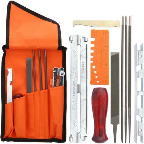 VURAHOME - 10 Pièce Kit D'Affûtage De Chaîne De Tronçonneuse, Affuteuse De Tronçonneuse Affuteuse De Chaine Tronconneuse Universel Avec Limes Rondes Lime Plate Manche Pochette (1/4)