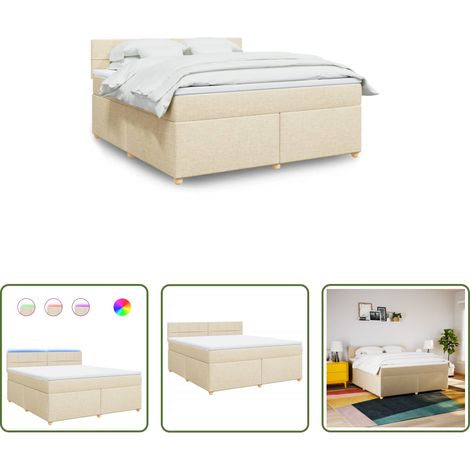 vidaXL Surmatelas -  Sommier à lattes de lit avec matelas Crème 180x200 cm Tissu (1/5)