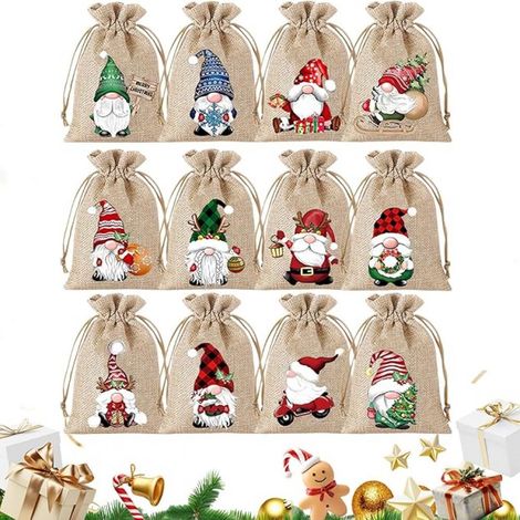 Sac À Cordon En Jute - 12 Pièces - Pour Cadeaux Fêtes Noël Halloween Nouvel An - Stockage Décoratif Écologique (1/5)