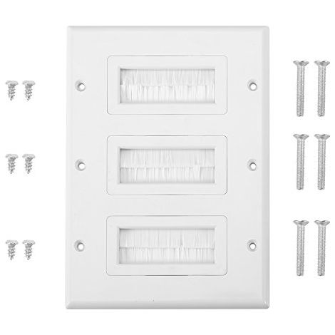 Piastra a muro con spazzola, spazzola di ingresso/uscita cavi, piastra antipolvere in plastica, passaggio cavi, foro per cavi HDMI o cavi di rete/telefonici (3).