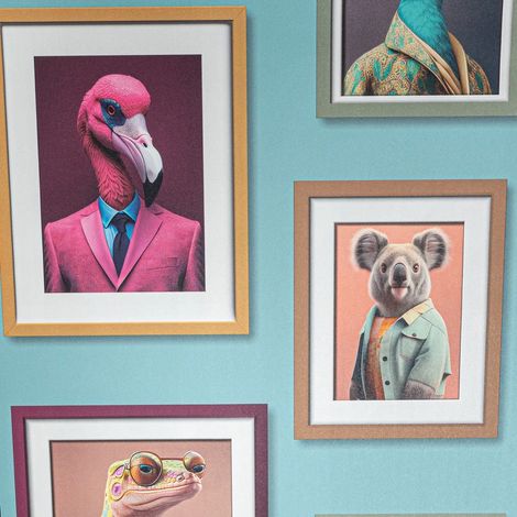 Multicoloured Animals In Frames Wallpaper Art Deco Retro Slightly Imperfect Viny (1/4)