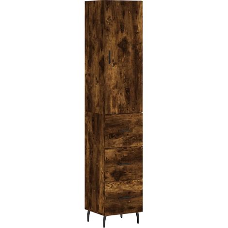 Buffet bahut commode armoire meuble de rangement organisateur cuisine salle de séjour salon haut 34,5 x 34 x 180 cm bois d'ingénierie marron