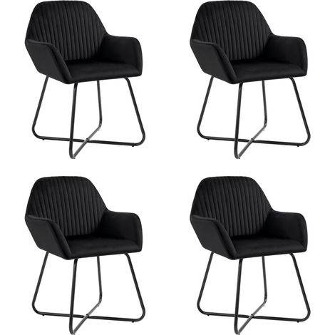 Vidaxl – Chaises de salle à manger velours noir – Lot de 4 – Confort ergonomique – Pieds en acier enduit – Charge max 110 kg (1/10)