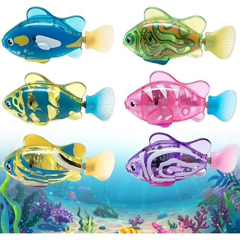 Lot de 6 poissons robots électroniques avec lumière, pour animaux domestiques, poissons flottants, jouets de bain électriques, jouets interactifs flottants pour chat (1/5)