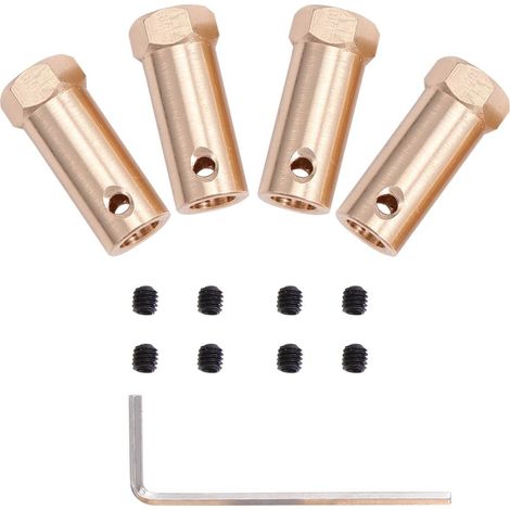 4 Pièces Raccord Hexagonal en Laiton, Coupleur Hexagonal en Cuivre, Alésage Intérieur 7mm, Longueur 30mm, pour Moteur à Courant Continu et Modèles, Allonge la Transmission (1/5)