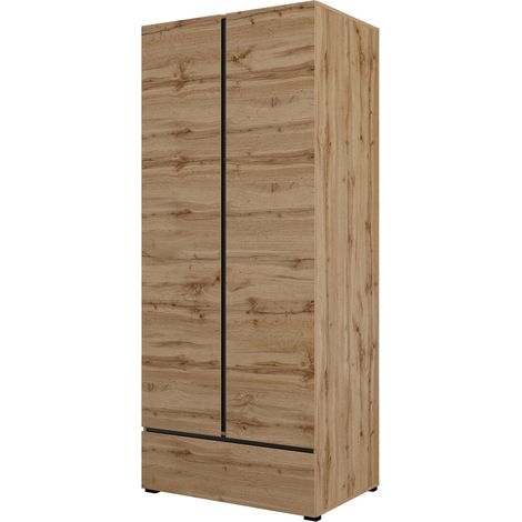 Armario HAVANA 90 cm – Roble y negro – 2 puertas + 1 cajón – Almacenamiento compacto de estilo natural (1/4)