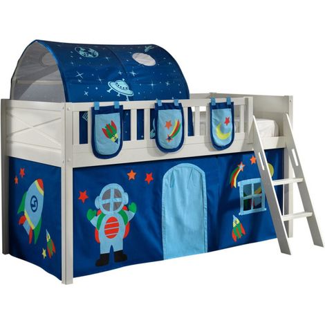 Lit Enfant Tente, Tunnel & 3 Pochettes "Scott Astro" 90x200cm Blanc (1/5)
