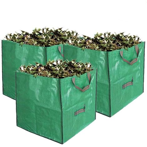 Sacs de jardin très résistants 120L X 3 Sacs de jardin très résistants avec poignées, grands sacs de gravats réutilisables pour collecter les déchets végétaux, l'herbe, les feuilles (1/5)