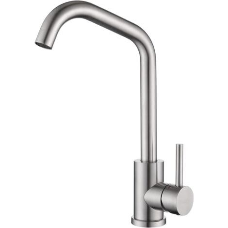 Robinet Cuisine en Acier Inoxydable Brossé, Mitigeur Evier Haute Pression, Robinet de Cuisine Pivotant à 360°, Robinettrie d'eau Chaud et Froid, Aérateur Démontable, Cartouche Céramique (1/5)