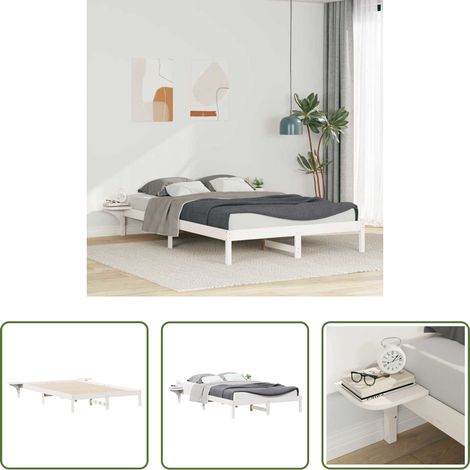 vidaXL Kieferholz -  Bettgestell mit Nachttischen Weiß 140 x 210 cm (1/5)