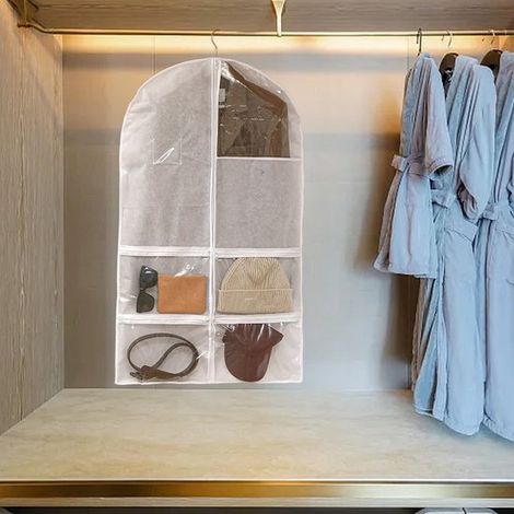 Borsa porta abiti con grucce: una borsa porta abiti con 4 scomparti con cerniera,per riporre cappotti,camicie e borse per accessori (1/5)